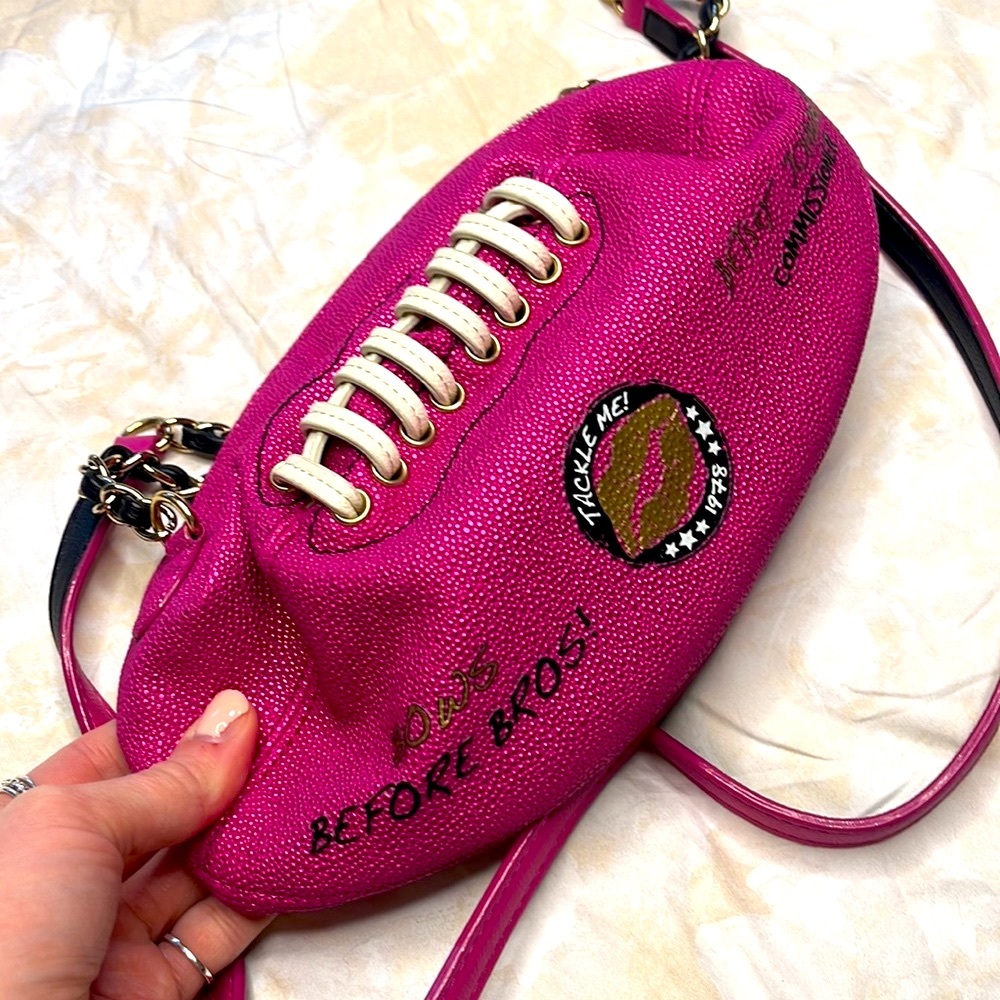 Betsey Johnson Metallic Pink Kitsch Football Purse - Picture 2 of 6